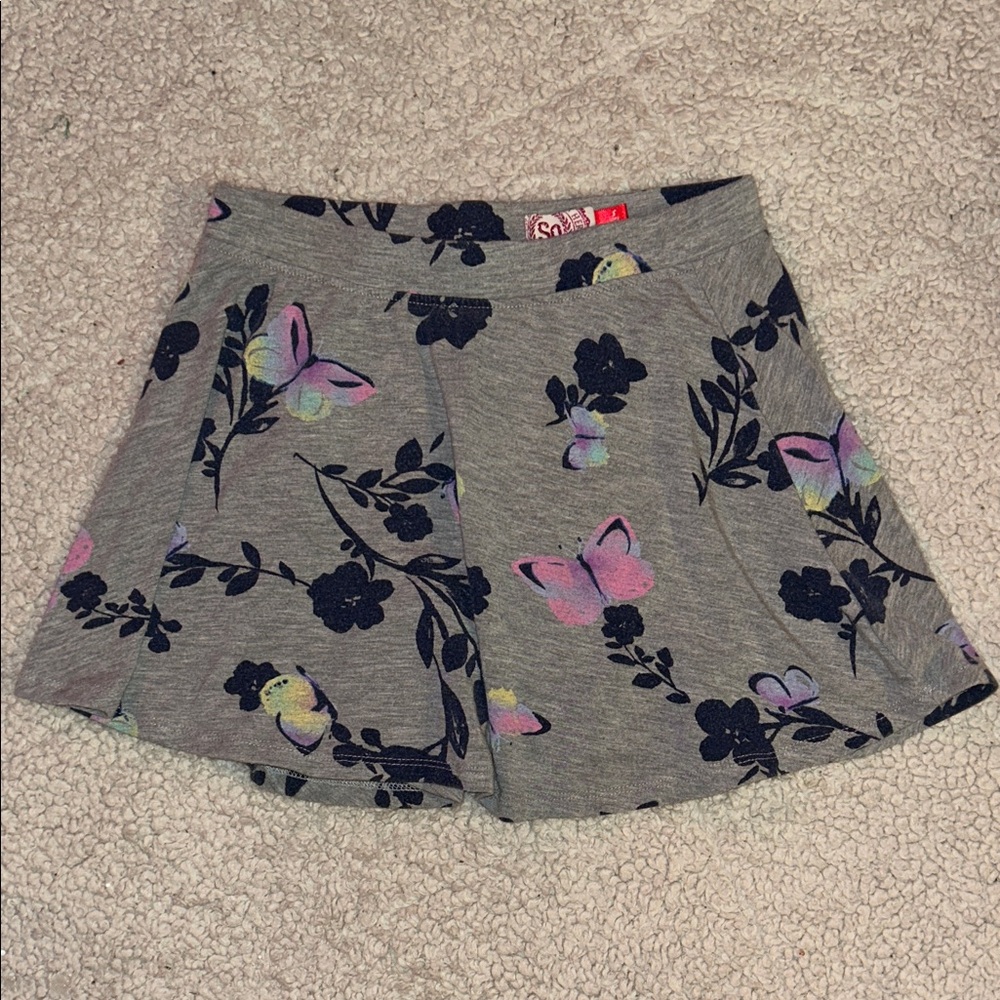 SO Heather Gray Skater Skirt with Floral and Butterfly Print
